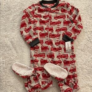 Carter's Gray and Red Fire Truck Footie SZ 4T